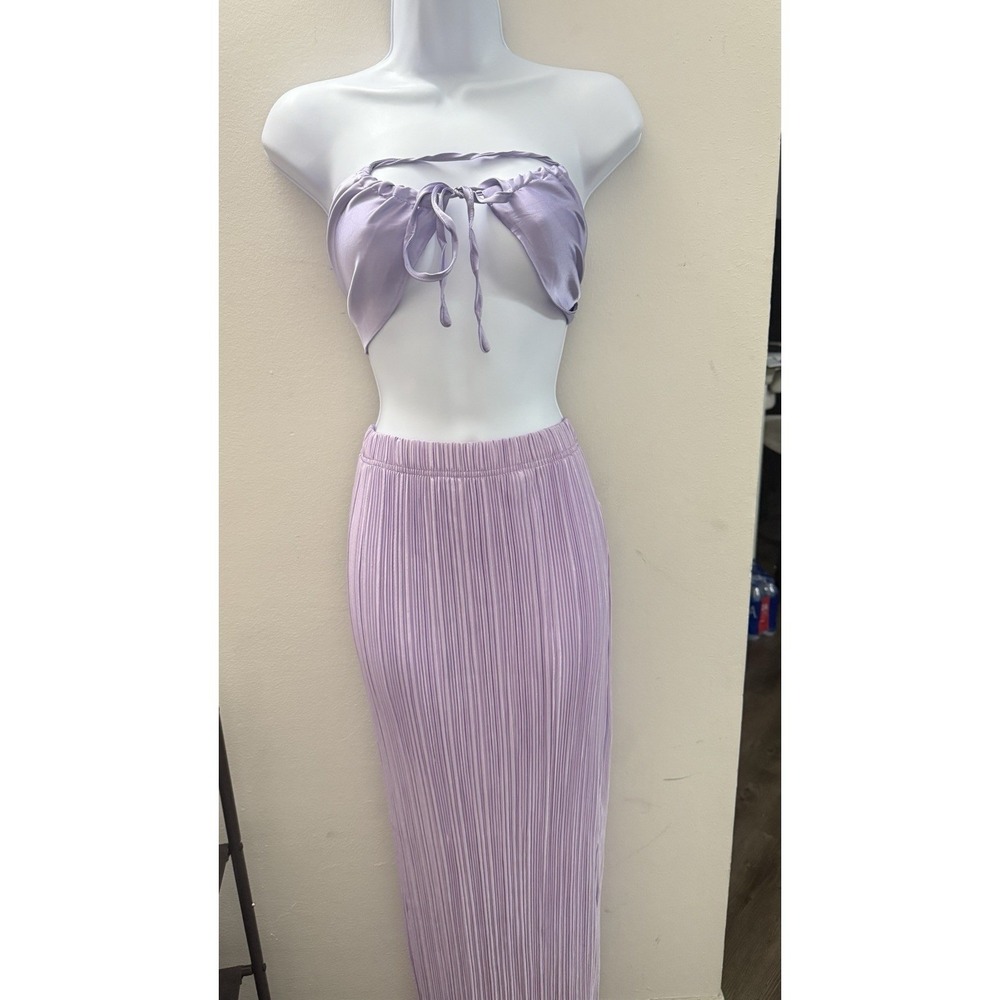 Lavender 2 Piece Set Pleated Maxi Skirt and Smocked Crop Top Purple Summer Small